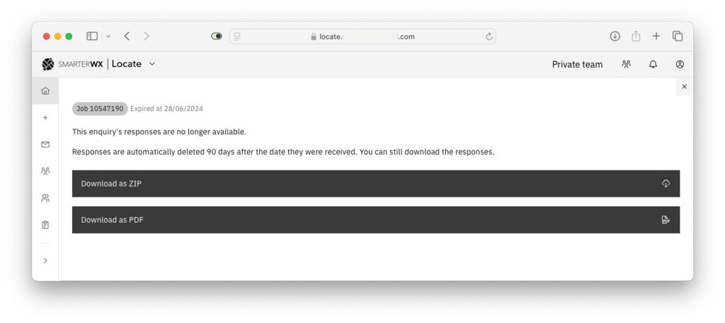 Screenshot of the New SmarterWX Locate archive download options